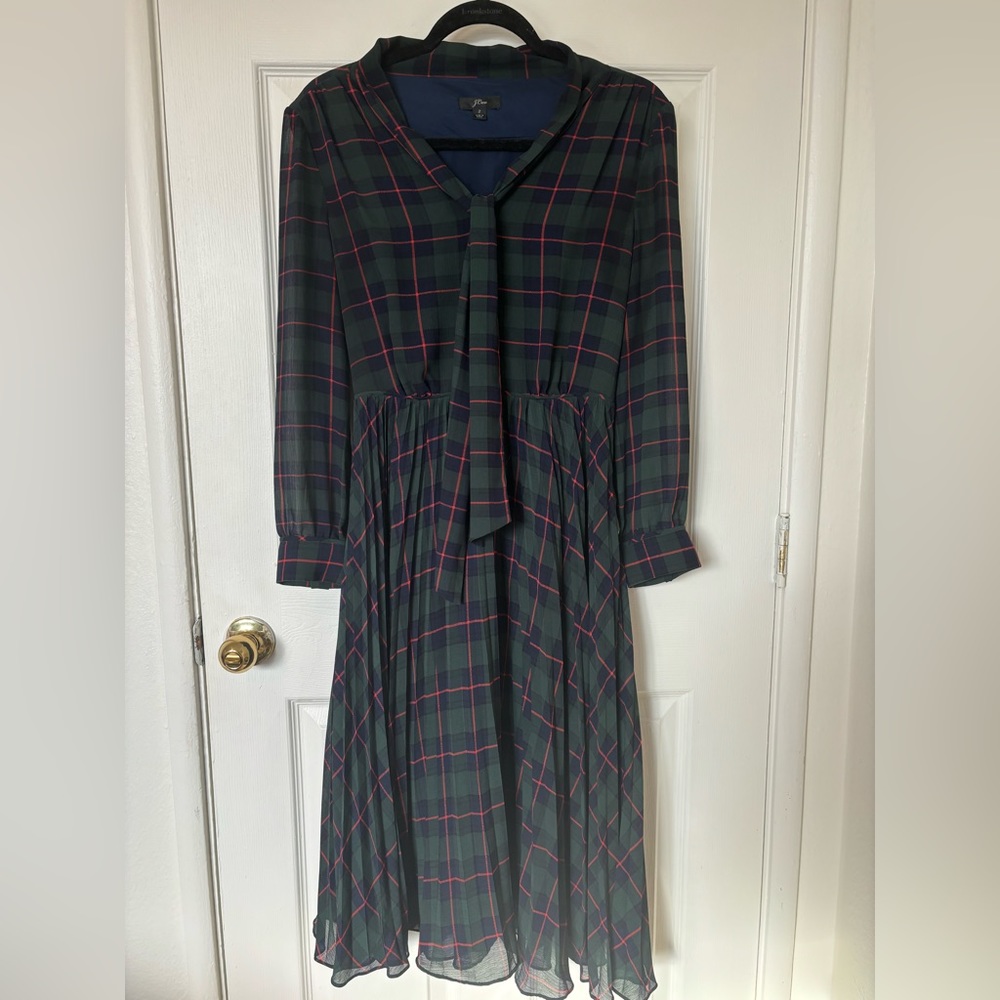 J. Crew midi plaid dress.